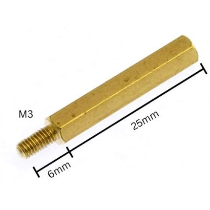 M3x25mm+6mm Brass Hex Spacer Male-Female