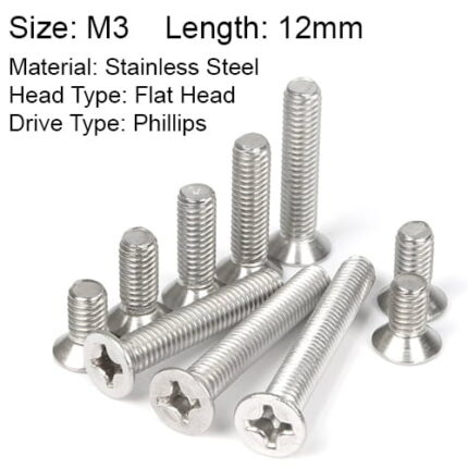 M3x12 Stainless Steel Flat Head Phillips Screw