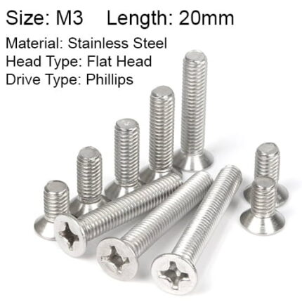 M3x20 Stainless Steel Flat Head Phillips Screw