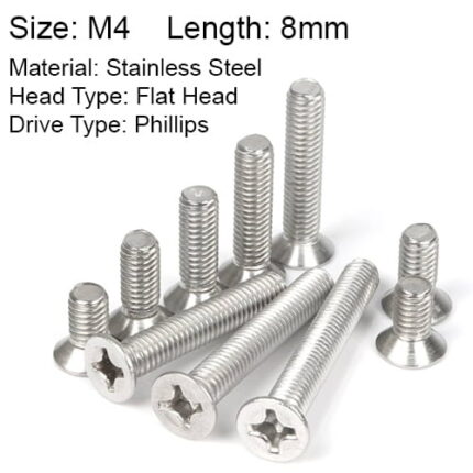 M4x8 Stainless Steel Flat Head Phillips Screw