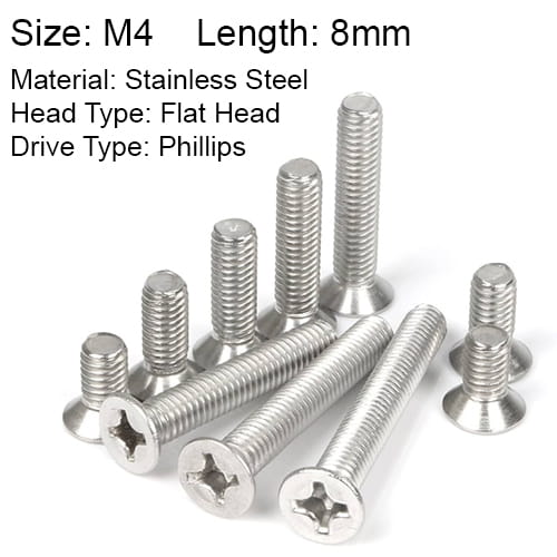 M4x8 Stainless Steel Flat Head Phillips Screw