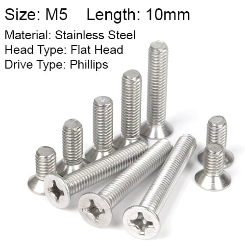 M5x10 Stainless Steel Flat Head Phillips Screw